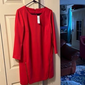 J. Crew Red Sheath Dress with gold zippers